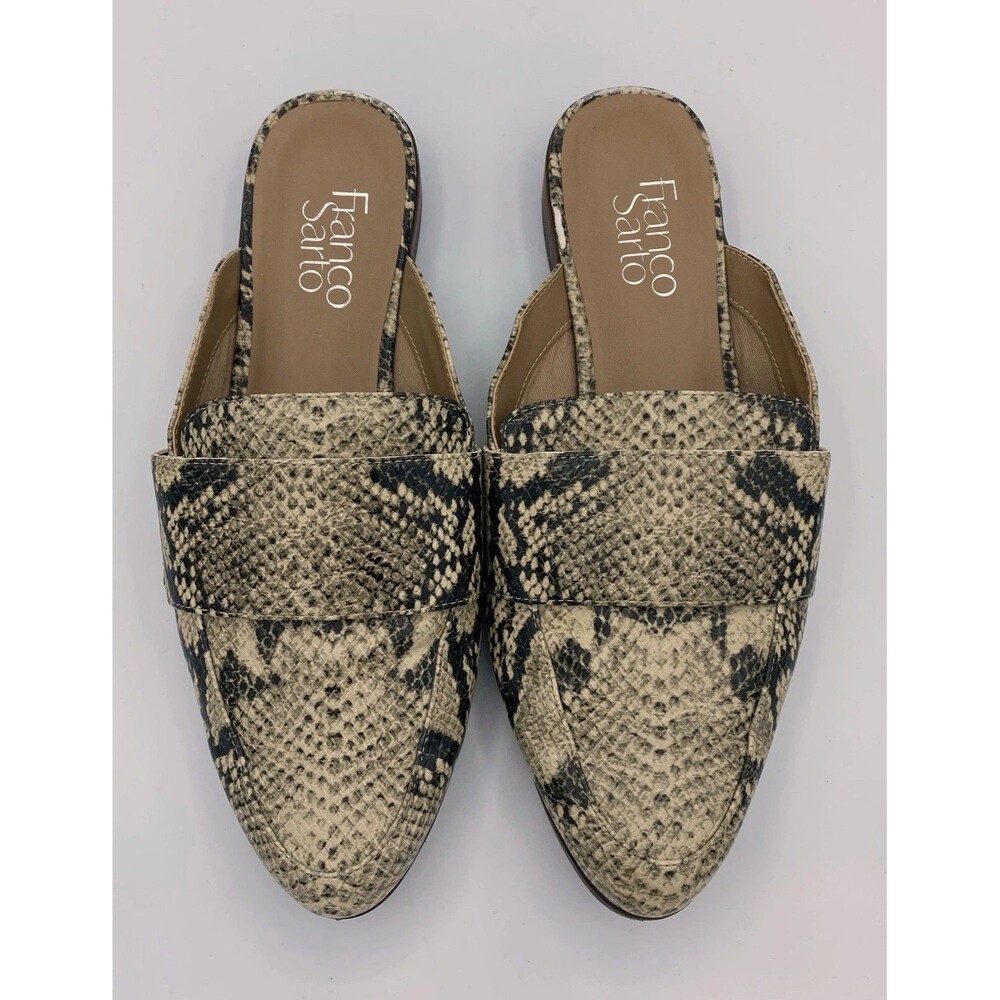 Franco Sarto Malesa Mules 8.5M Snake Print Loafers Slip On Pointed Toe